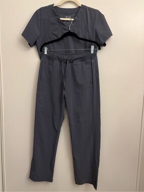 Barco One Scrub Set Small Petite Gray Blue Stretch Top & Pants